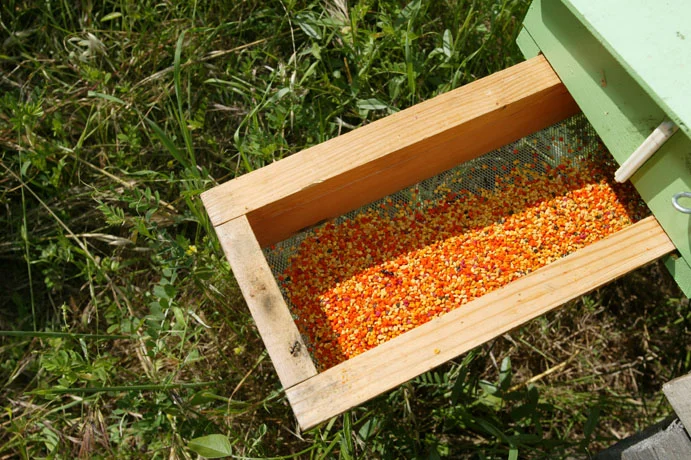 Tiroir de trappe à pollen rempli de pelotes de toutes les couleurs.